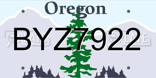 BYZ7922 Oregon License Plate