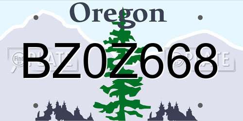 BZ0Z668 Oregon License Plate