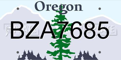 BZA7685 Oregon License Plate