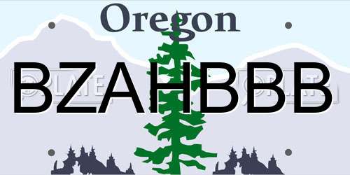BZAHBBB Oregon License Plate