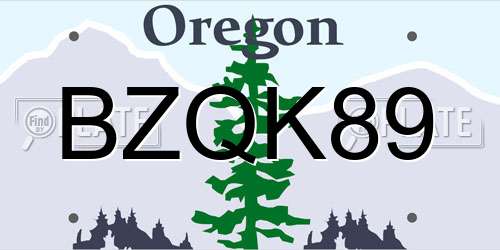 BZQK89 Oregon License Plate