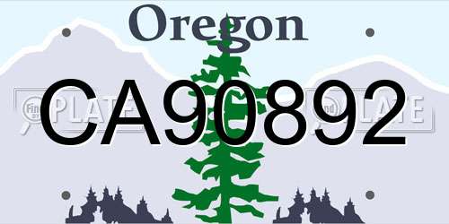 CA90892 Oregon License Plate