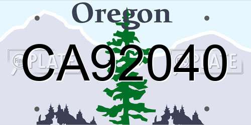 CA92040 Oregon License Plate