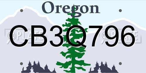 CB3Q796 Oregon License Plate