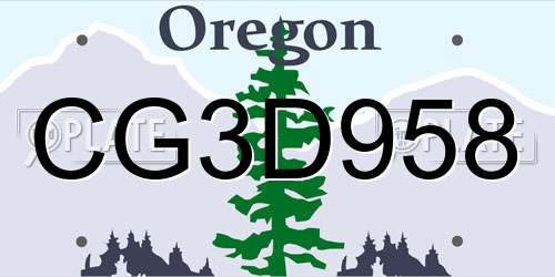 CG3D958 Oregon License Plate