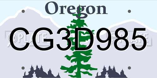CG3D985 Oregon License Plate