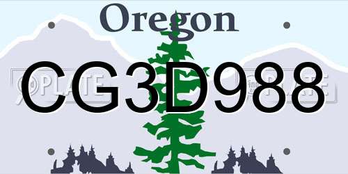 CG3D988 Oregon License Plate