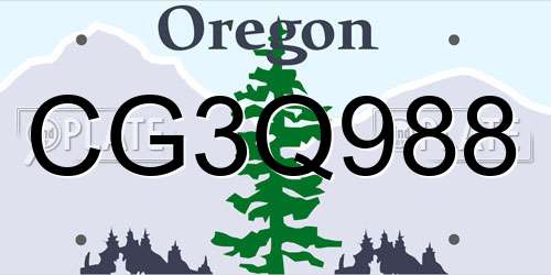 CG3Q988 Oregon License Plate