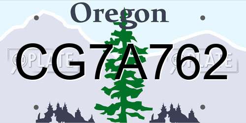 CG7A762 Oregon License Plate