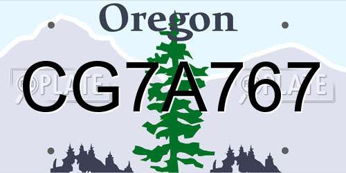 CG7A767 Oregon License Plate