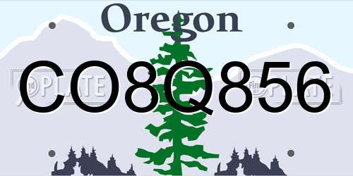 CO8Q856 Oregon License Plate