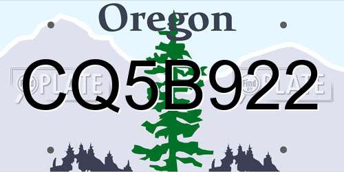 CQ5B922 Oregon License Plate