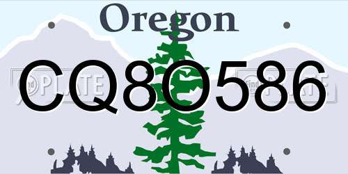 CQ8O586 Oregon License Plate