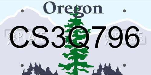 CS3Q796 Oregon License Plate