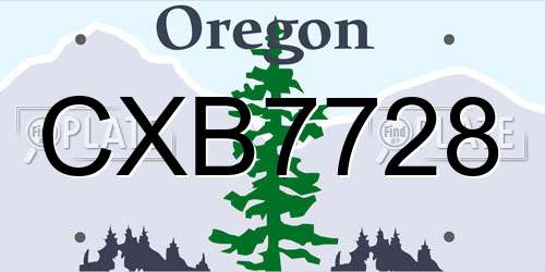CXB7728 Oregon License Plate