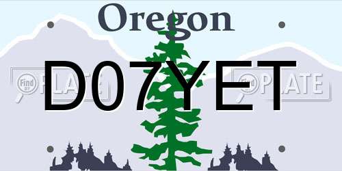 D07YET Oregon License Plate