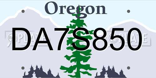 DA7S850 Oregon License Plate