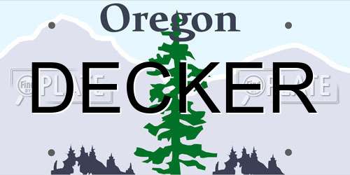 DECKER Oregon License Plate