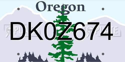 DK0Z674 Oregon License Plate