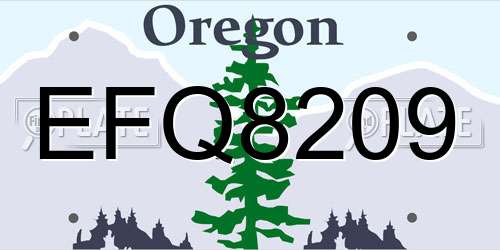 EFQ8209 Oregon License Plate