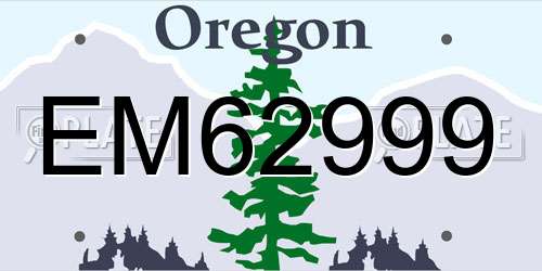 EM62999 Oregon License Plate