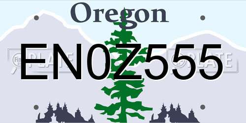 EN0Z555 Oregon License Plate