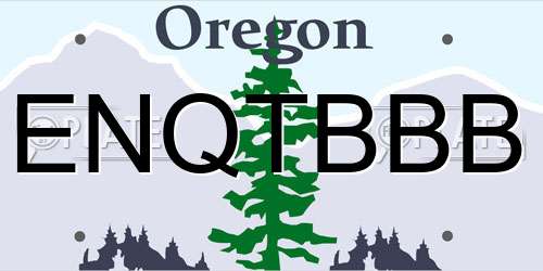ENQTBBB Oregon License Plate