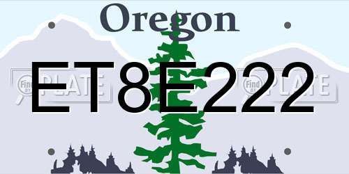 ET8E222 Oregon License Plate