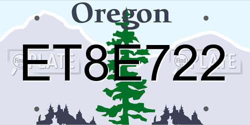 ET8E722 Oregon License Plate
