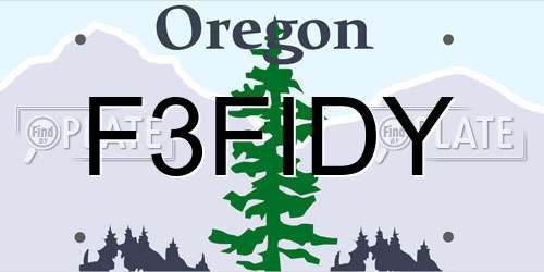 F3FIDY Oregon License Plate