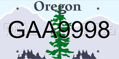 GAA9998 Oregon License Plate