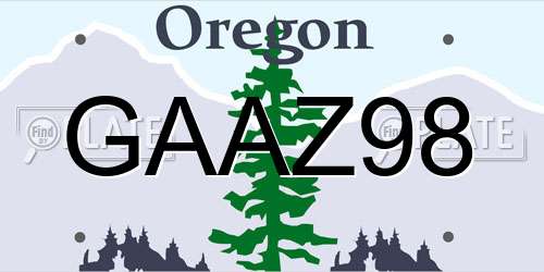 GAAZ98 Oregon License Plate