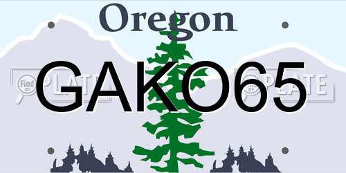 GAKO65 Oregon License Plate
