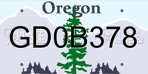 GD0B378 Oregon License Plate
