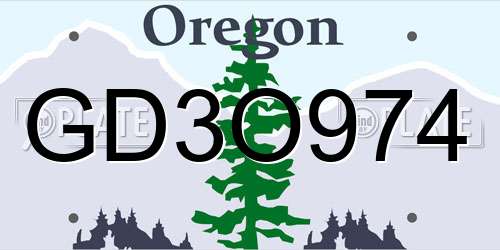 GD3O974 Oregon License Plate