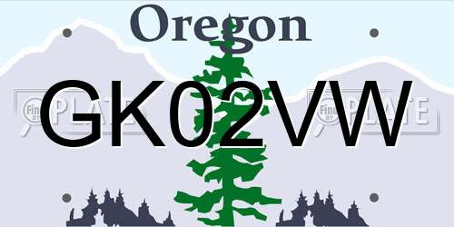 GK02VW Oregon License Plate