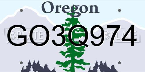 GO3Q974 Oregon License Plate