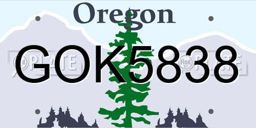 GOK5838 Oregon License Plate
