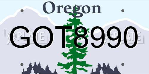 GOT8990 Oregon License Plate