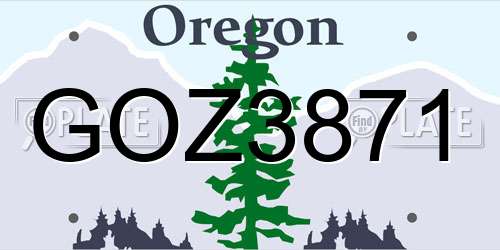 GOZ3871 Oregon License Plate