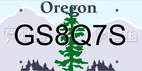 GS8Q7S Oregon License Plate