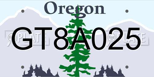 GT8A025 Oregon License Plate