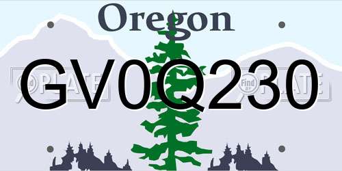 GV0Q230 Oregon License Plate