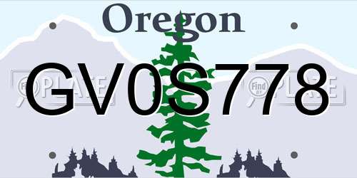 GV0S778 Oregon License Plate