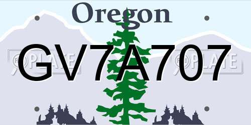 GV7A707 Oregon License Plate