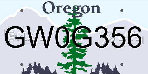 GW0G356 Oregon License Plate
