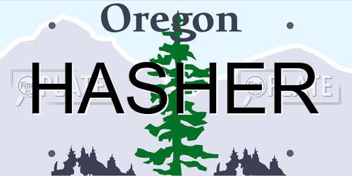 HASHER Oregon License Plate