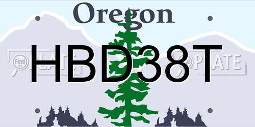 HBD38T Oregon License Plate