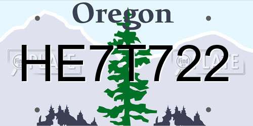 HE7T722 Oregon License Plate