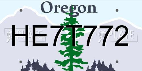 HE7T772 Oregon License Plate